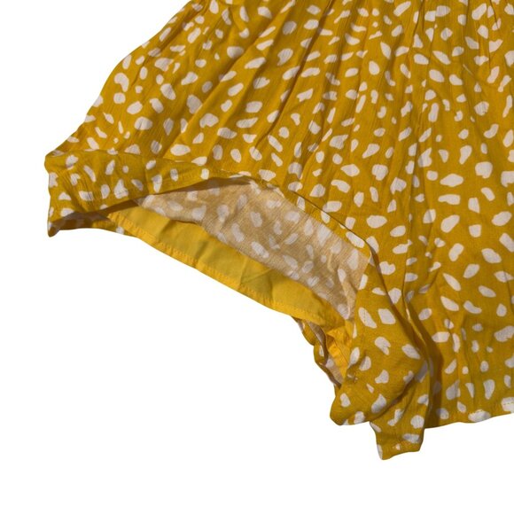 Lulus Yellow Polka Dot Puff Sleeve Romper M Lightweight & Breathable Back Zipper - Picture 9 of 10